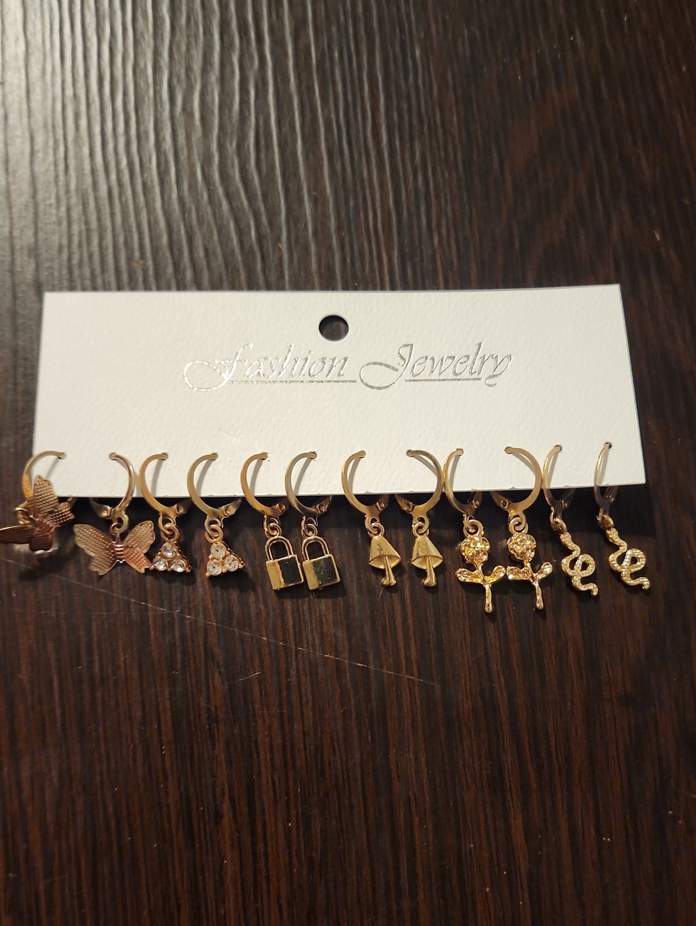 Fashion Jewelry Gold-Tone Charm Hoop Earring Set with Mixed Charms